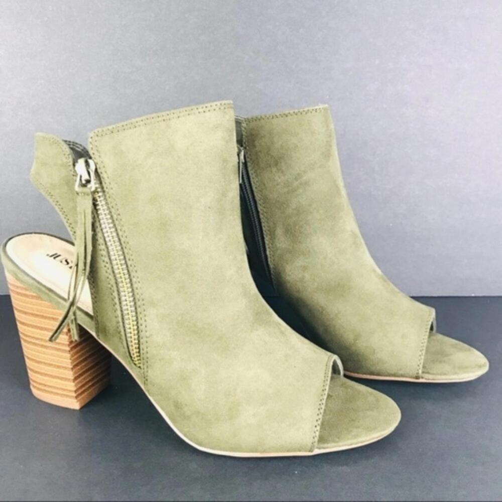 JustFab Women's Suede Peep Toe Block Heel Booties - Picture 2 of 7